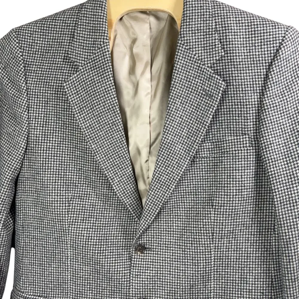 Eddie Bauer Mens Camel hair Blazer Houndstooth Sport Coat 46R VTG Jacket 90s